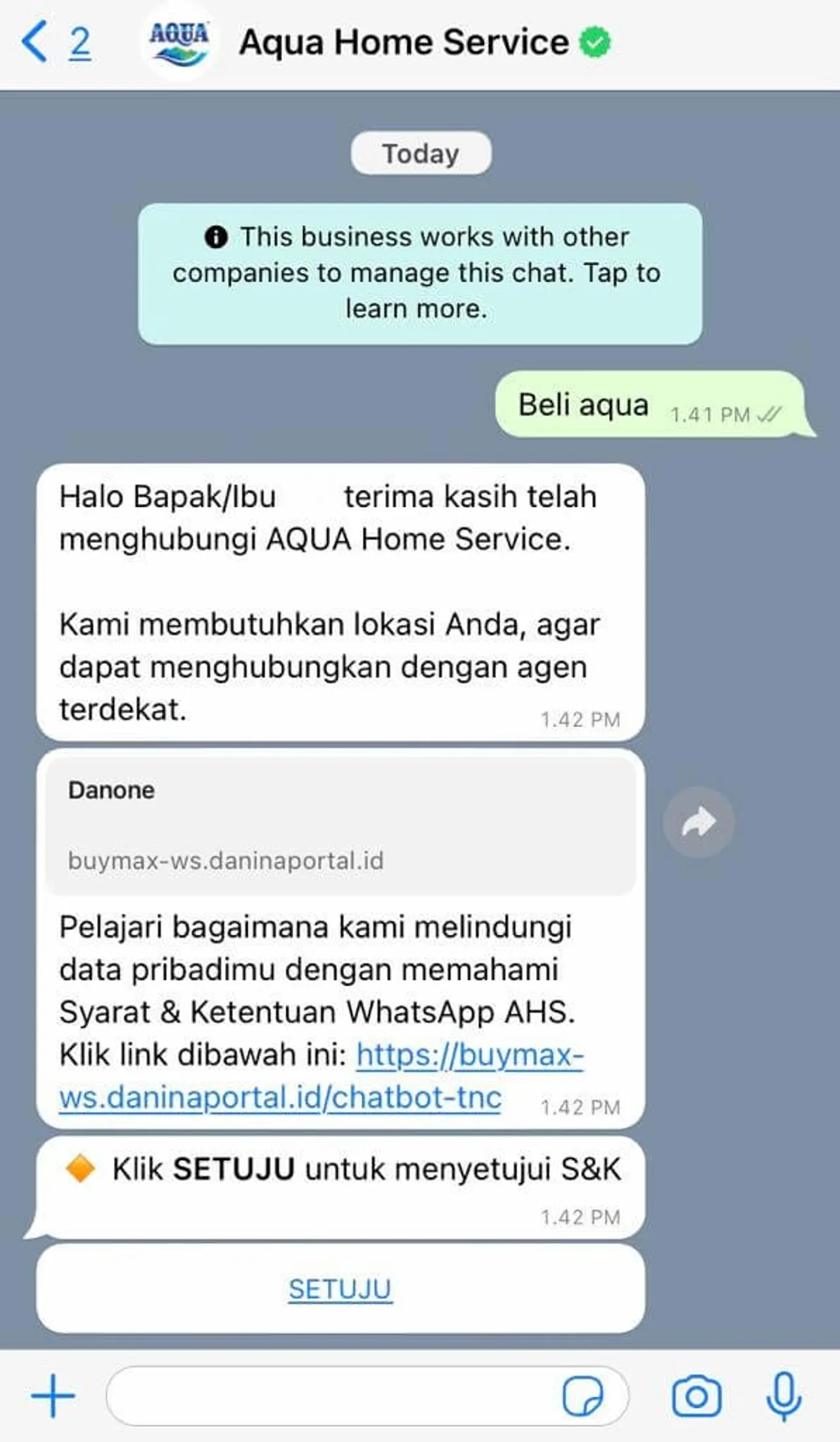 WhatsApp AQUA Home Service